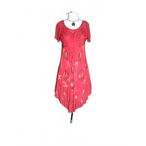 BURNT Orange boho hippie flowy flared floral DRESS boho uneven hemline Hi Low